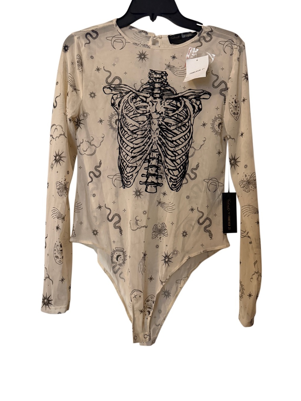 Fredrick’s of Hollywood Forever 21 Skeleton Mesh Bodysuit NWT XL Goth Whimsigoth
